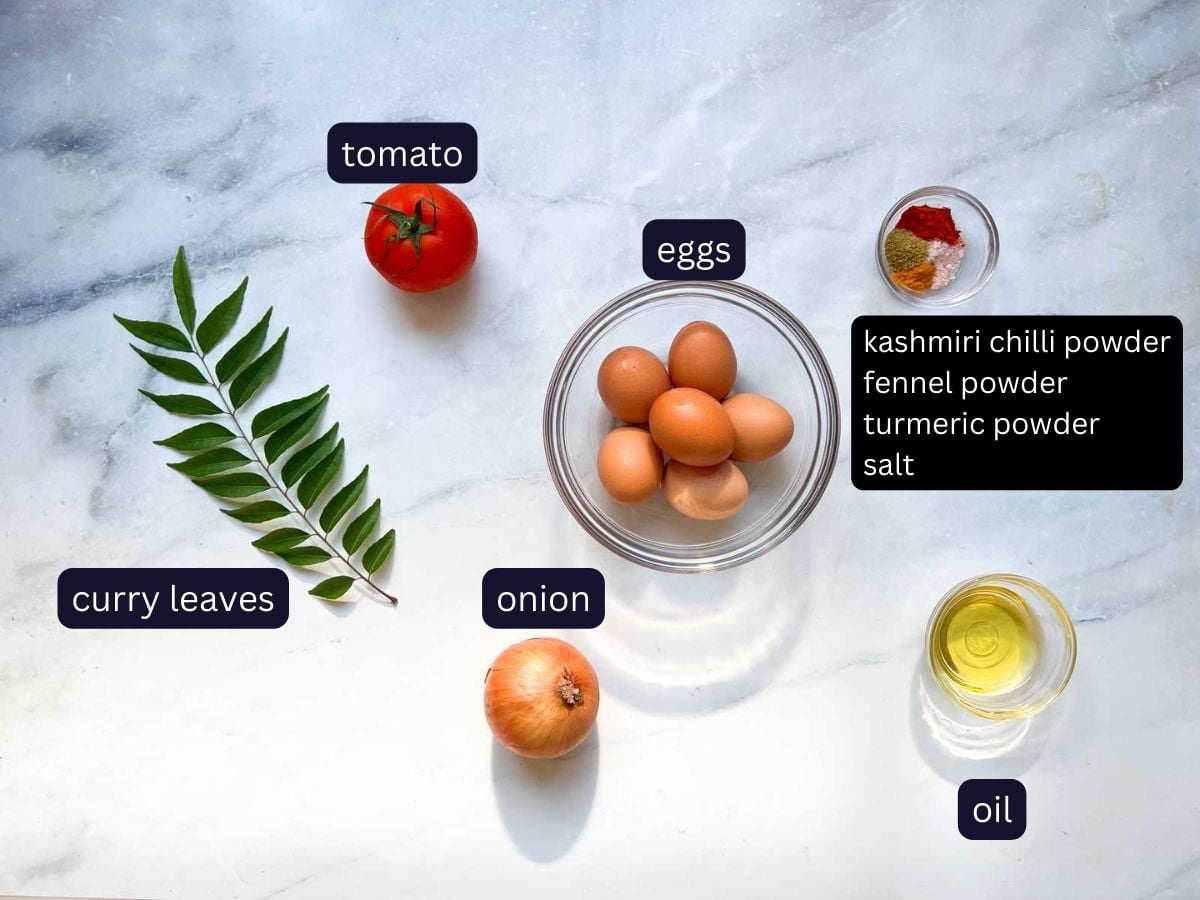 Kerala Egg Roast top shot of all ingredients