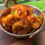 bowl of hot and spicy shrimp South Indian style kerala prawn roast kerala shrimp roast