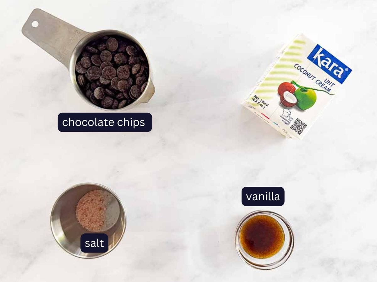 ingredients for chocolate ganache frosting for best healthy frosted almond flour brownies
