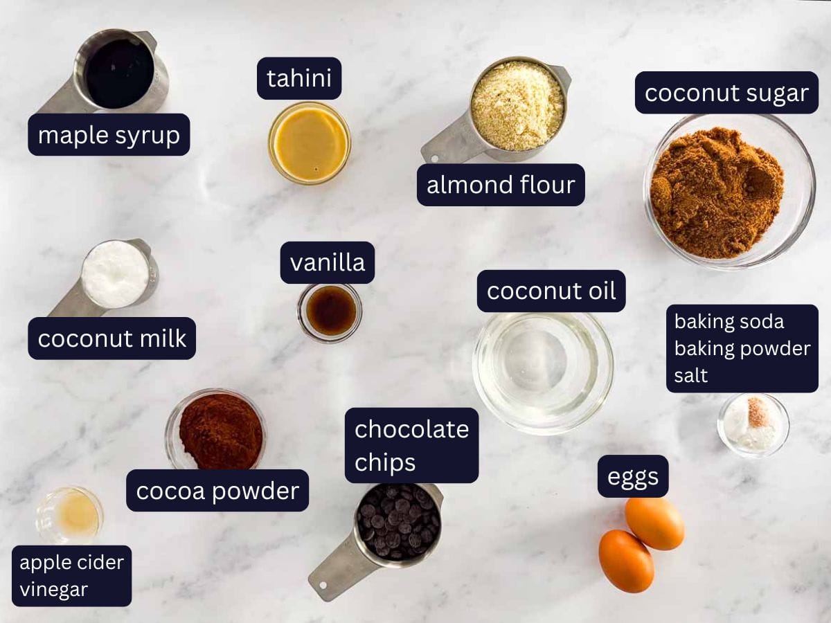ingredients for best healthy frosted almond flour brownies with healthier ingredient swaps